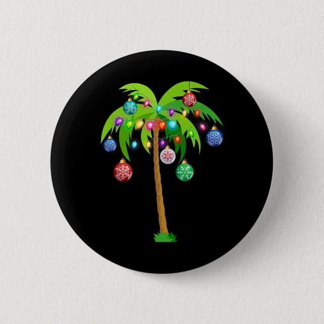 Hawaii Christmas Palm Tree Tropical Xmas Coconut L Button (Front)