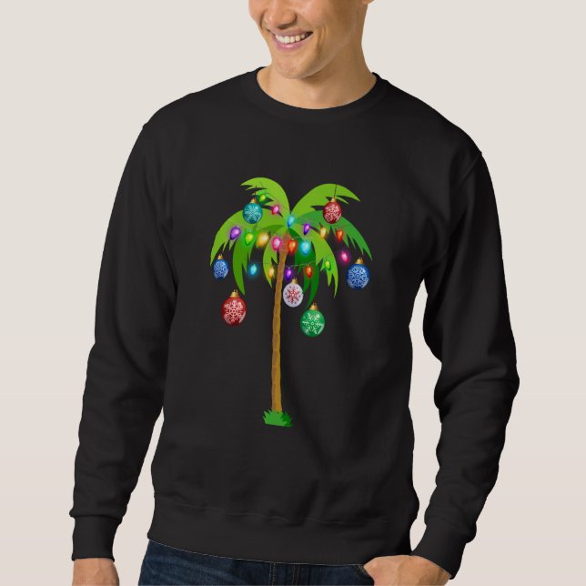Hawaii Christmas Palm Tree Tropical Xmas Coconut L Sweatshirt (Front)