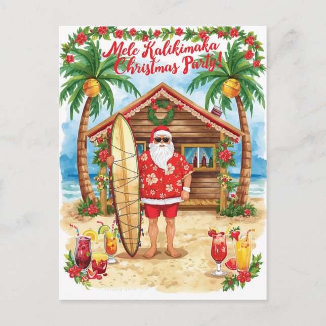 Hawaii Christmas with Santa Claus  Holiday Postcard (Front)