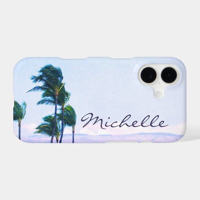 Hawaii Coastal Palm Trees Mountains Script Name Case-Mate iPhone Case (Back (Horizontal))