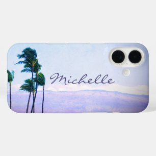 Hawaii Coastal Palm Trees Purple Mountain Name iPhone 16 Case