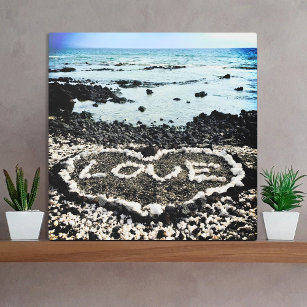 Hawaii Coral Love Heart Black Sand Beach Photo Metal Print