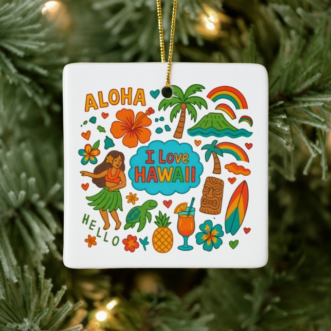 Hawaii Custom USA Family Trip Keepsake Christmas Ceramic Ornament (Tree)