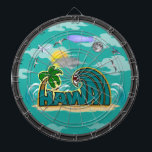 Hawaii Dartboard With Darts<br><div class="desc">A fun Hawaii dartboard for the lover of Hawaii! Features a whimsical cloudy scene, bold text, waves, and sand. Fully customizable to add names of loved ones, businesses, and more. Enjoy!</div>