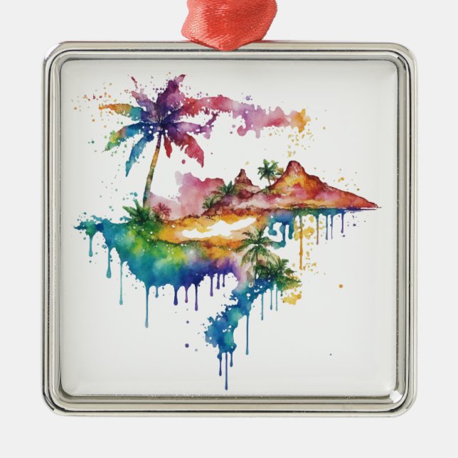 Hawaii design with colorful splatters metal ornament (Front)