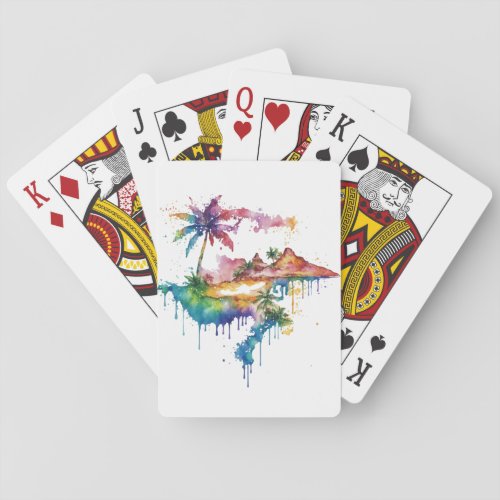 Hawaii design with colorful splatters playing cards