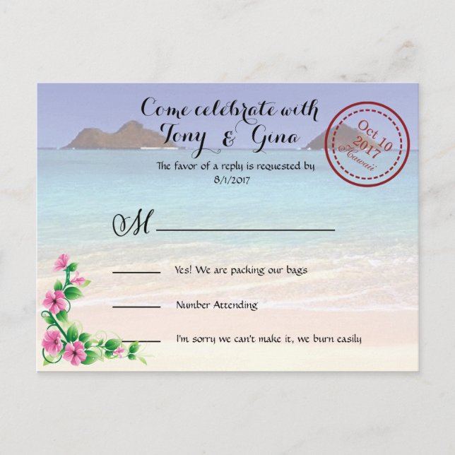 Hawaii Destination Wedding RSVP Postcard (Front)