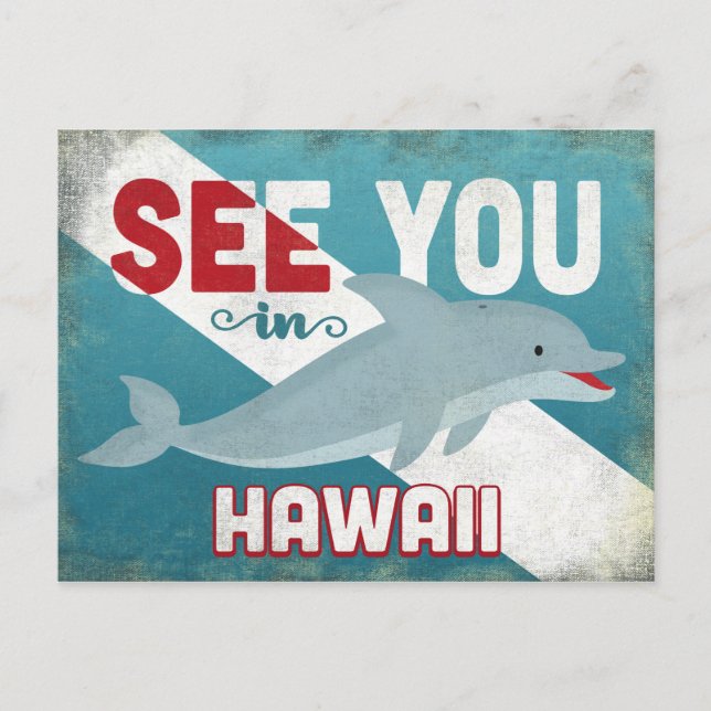 Hawaii Dolphin - Retro Vintage Travel Postcard (Front)
