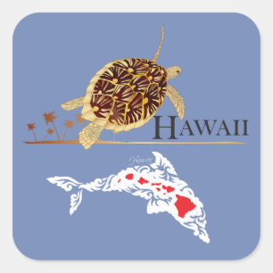 Hawaii Dolphins Turtle Square Sticker