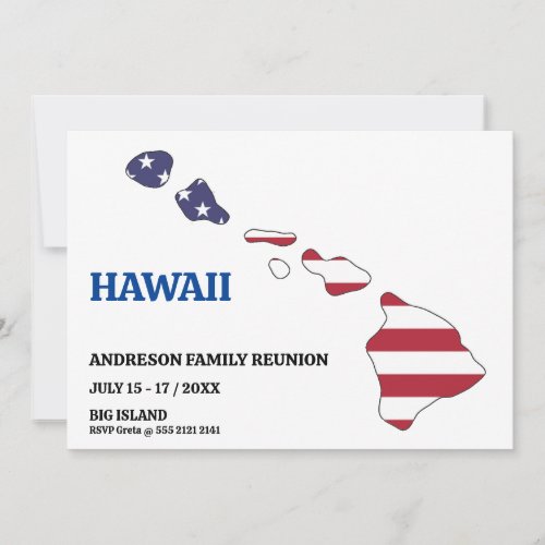 HAWAII FAMILY REUNION STATE MAP USA Flag Invitation
