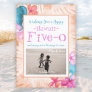 Hawaii Five-0 50th Birthday, Coral, Pink, Aqua Invitation