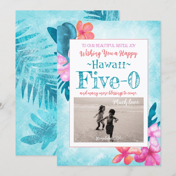Hawaii Five-0 50th Birthday Turquoise, Aqua, Pink Invitation | Zazzle