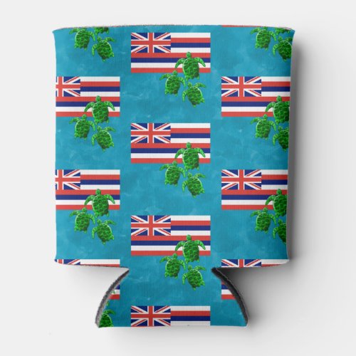 Hawaii Flag and Green Sea Turtles Can Cooler
