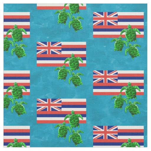 Hawaii Flag and Green Sea Turtles Fabric