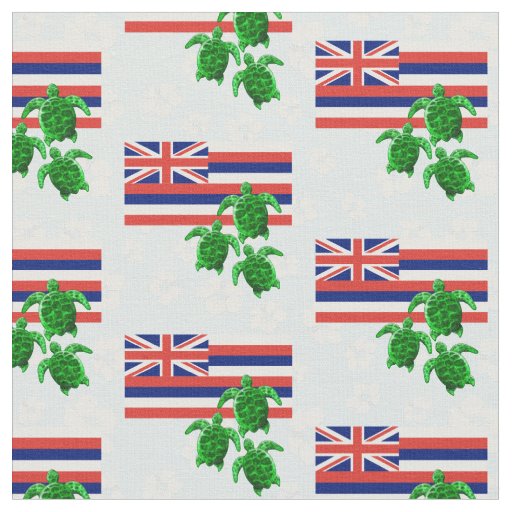 Hawaii Flag and Green Sea Turtles Floral Fabric