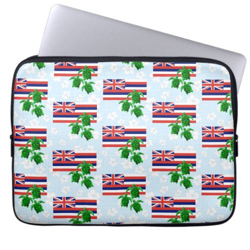 Hawaii Flag and Green Sea Turtles Floral Laptop Sleeve