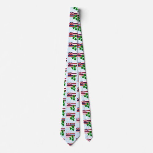 Hawaii Flag and Green Sea Turtles Floral Neck Tie
