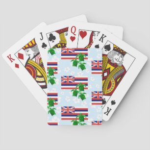 Hawaii Flag and Green Sea Turtles Floral Poker Cards