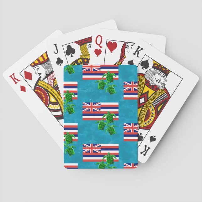 Hawaii Flag and Green Sea Turtles Poker Cards (Back)