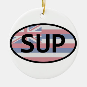 Hawaii Flag Standup Paddling Ceramic Ornament