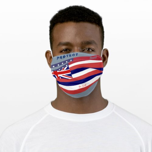 Hawaii Flag w Stars Stripes on Cool Grey Adult Cloth Face Mask