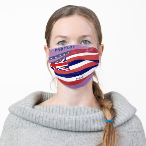 Hawaii Flag w Stars Stripes on Lavender Adult Cloth Face Mask