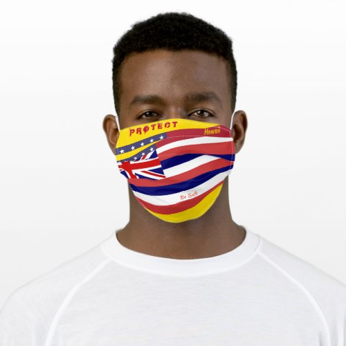 Hawaii Flag w Stars Stripes on Yellow Gols Adult Cloth Face Mask