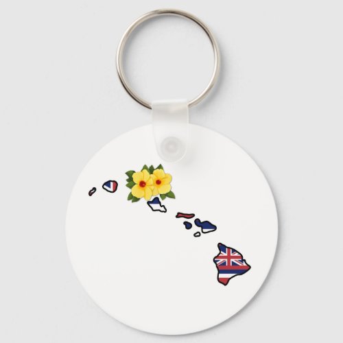 Hawaii Flag with State Flower Yellow Hibiscus Keychain