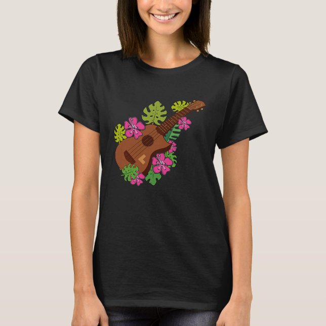 Hawaii Floral Ukulele  Player Music  Graphic T-Shirt (Front)