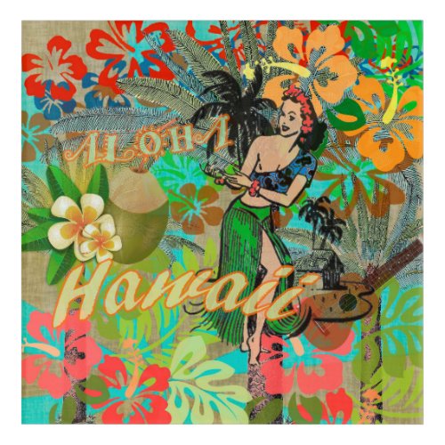 Hawaii Flower Hula Vintage Floral Graphic Acrylic Print