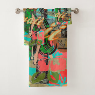 Hawaii Flower Hula Vintage Floral Graphic Bath Towel Set