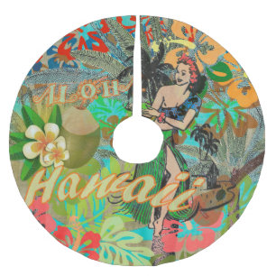 Hawaii Flower Hula Vintage Floral Graphic Brushed Polyester Tree Skirt
