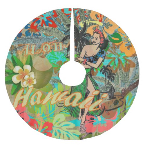 Hawaii Flower Hula Vintage Floral Graphic Brushed Polyester Tree Skirt