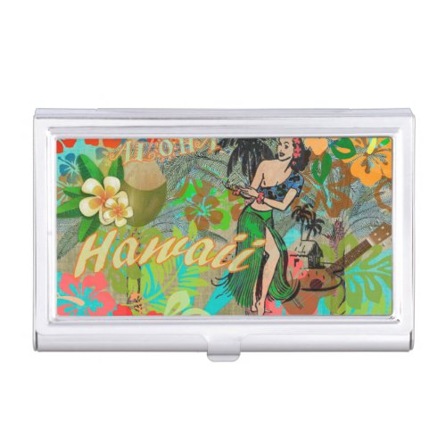 Hawaii Flower Hula Vintage Floral Graphic Business Card Case