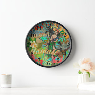 Hawaii Flower Hula Vintage Floral Graphic Clock