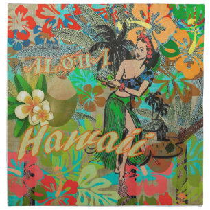Hawaii Flower Hula Vintage Floral Graphic Cloth Napkin