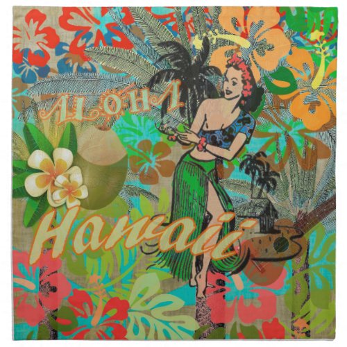 Hawaii Flower Hula Vintage Floral Graphic Cloth Napkin