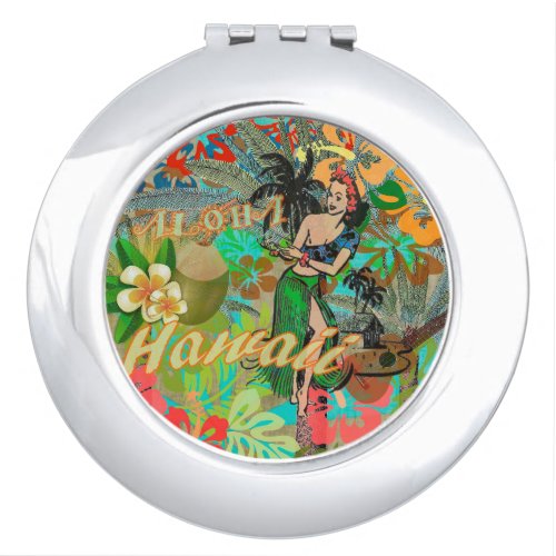 Hawaii Flower Hula Vintage Floral Graphic Compact Mirror