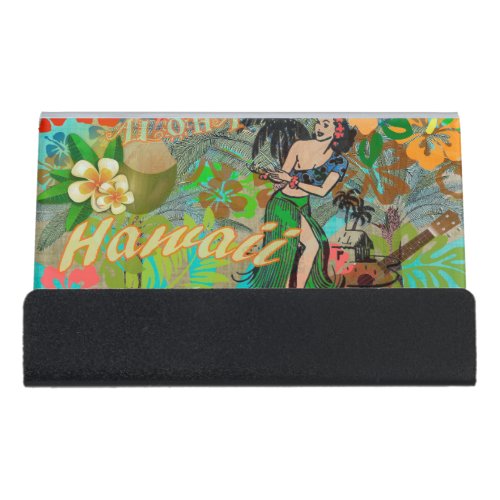 Hawaii Flower Hula Vintage Floral Graphic Desk Business Card Holder