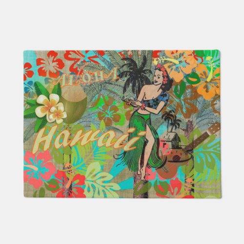 Hawaii Flower Hula Vintage Floral Graphic Doormat