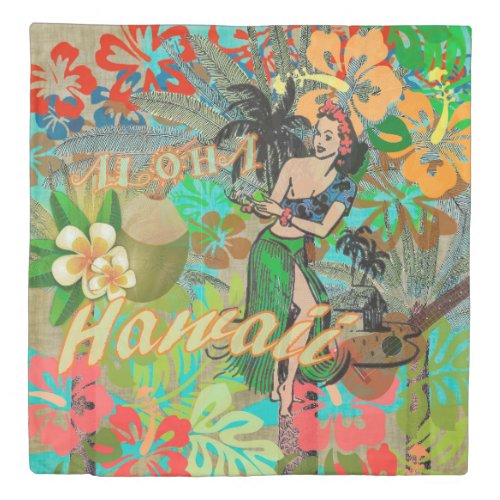 Hawaii Flower Hula Vintage Floral Graphic Duvet Cover