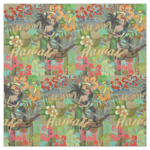 Hawaii Flower Hula Vintage Floral Graphic Fabric