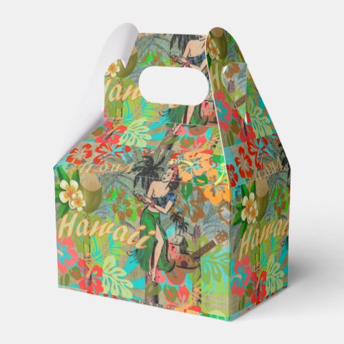 Hawaii Flower Hula Vintage Floral Graphic Favor Boxes