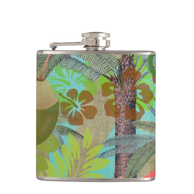 Hawaii Flower Hula Vintage Floral Graphic Flask (Front)