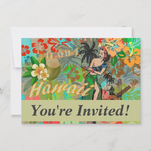 Hawaii Flower Hula Vintage Floral Graphic Invitation