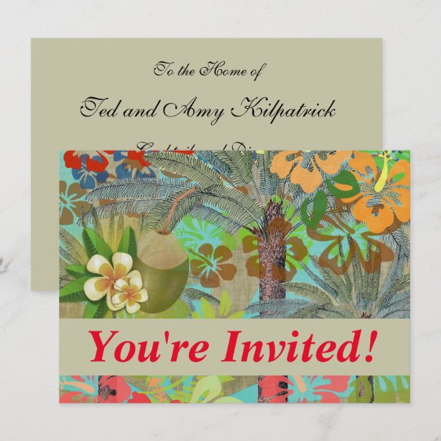 Hawaii Flower Hula Vintage Floral Graphic Invitation (Front/Back)