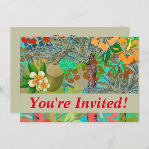 Hawaii Flower Hula Vintage Floral Graphic Invitation