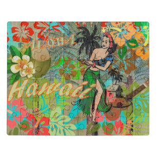 Hawaii Flower Hula Vintage Floral Graphic Jigsaw Puzzle