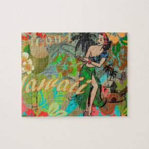 Hawaii Flower Hula Vintage Floral Graphic Jigsaw Puzzle