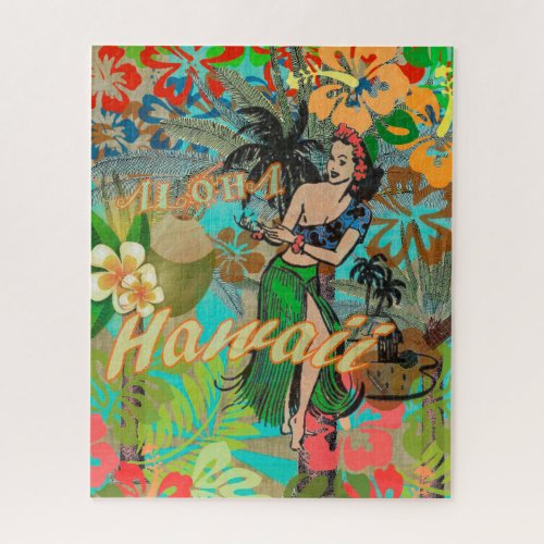 Hawaii Flower Hula Vintage Floral Graphic Jigsaw Puzzle